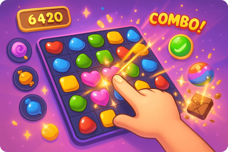 Playful Match-3 Game Board Filled With Colorful Candies 1